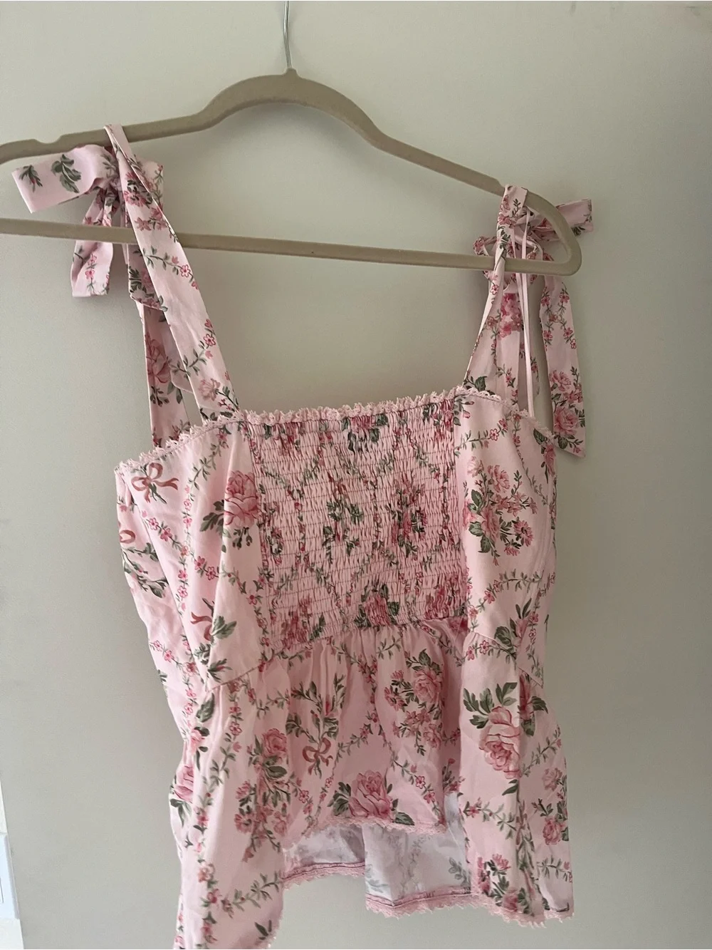 Vici Pink Floral Corset Tie-Shoulder Peplum Top NWT size medium - Picture 3 of 8